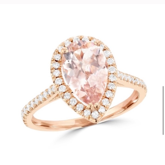 3.44Ct Pear Cut Morganite Solitaire Rose Gold Ring - Picture 2 of 16